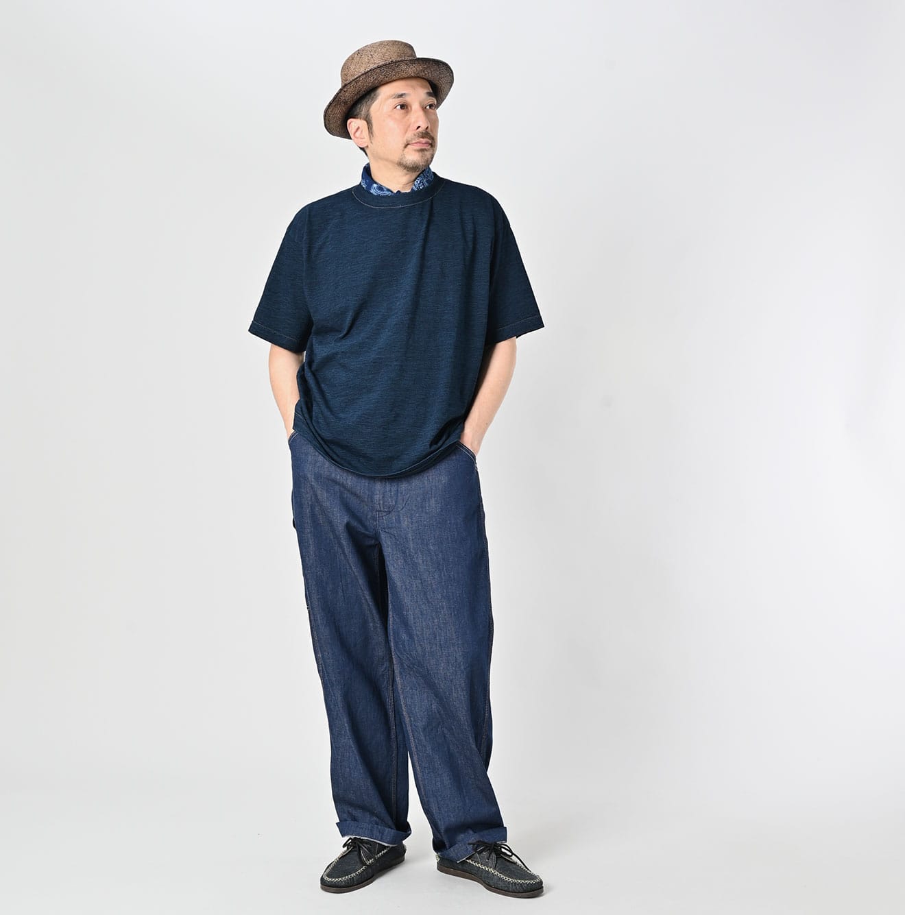 45R 藍染　ティーシャツ　フラミンゴ　S Indigo Ocean 908 Short Sleeve T-shirt – 45R GLOBAL