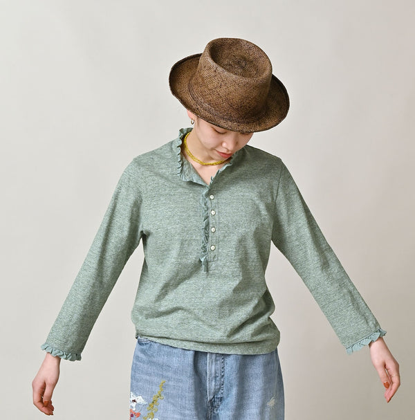 45R Frilled Square Henley (Top-dyed)