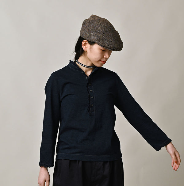 45R Indigo Frilled Square Henley