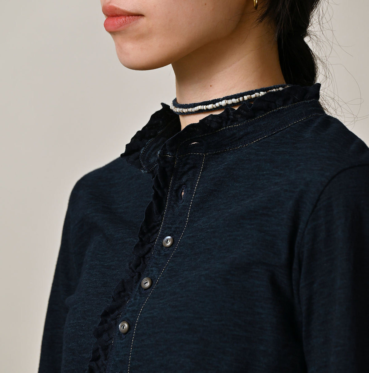 45R Indigo Frilled Square Henley