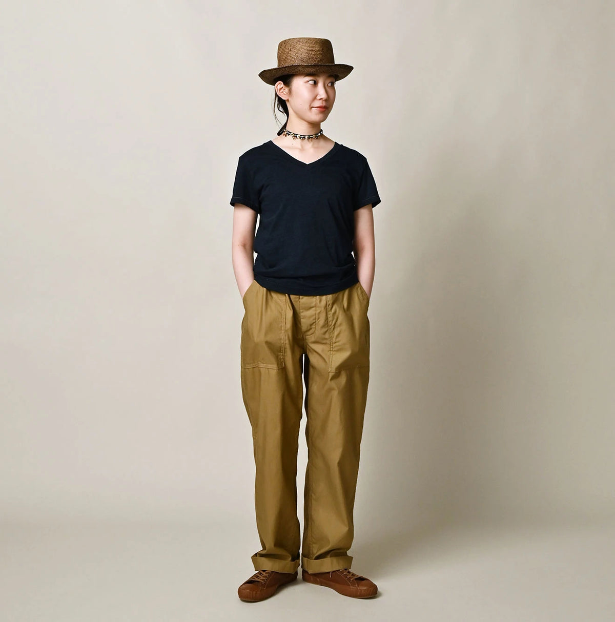 45R Indigo Tenjiku Chibi V-Neck T-shirt