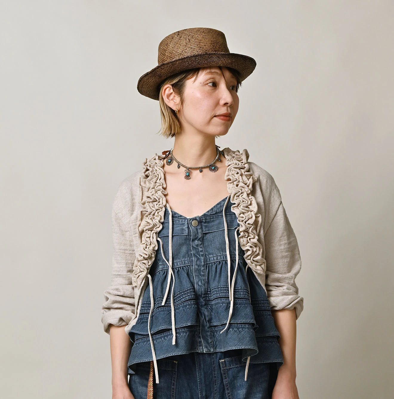 45R Dekoboko Knit-sewn Frilled Bolero - Image 7