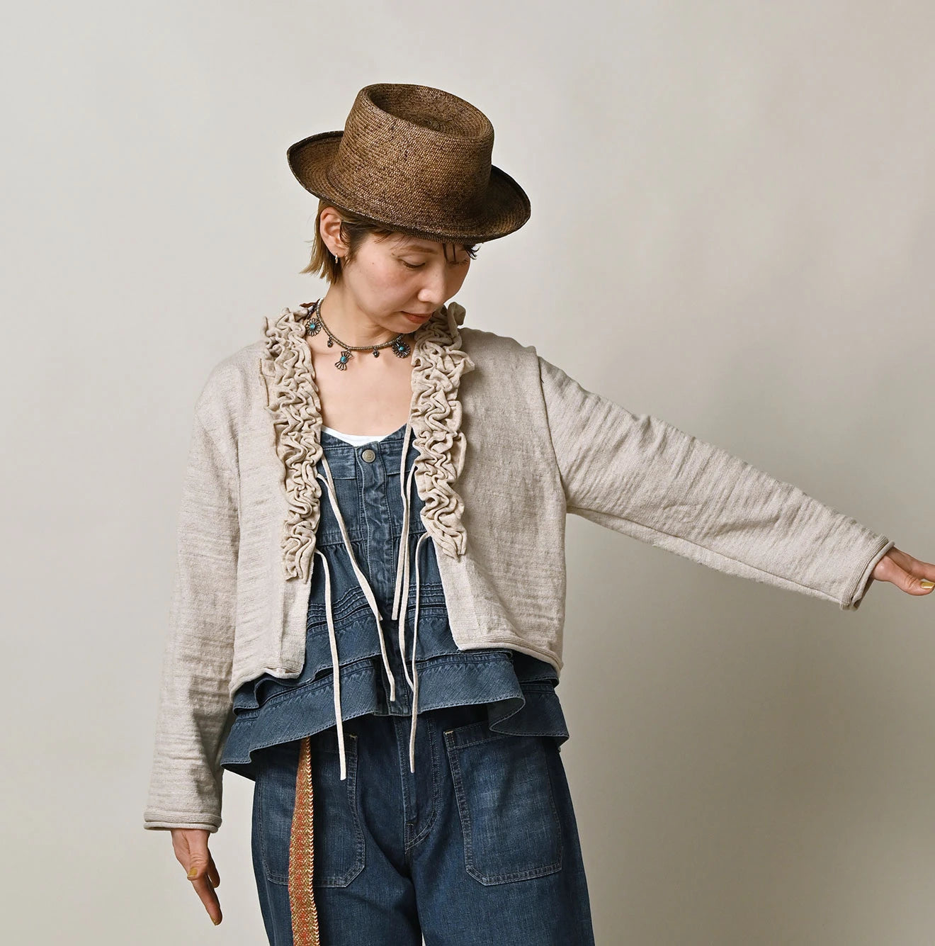45R - 45R リバティプリント　カノコボロ Dekoboko Knit-sewn Frilled Bolero | 45R Official Online Store
