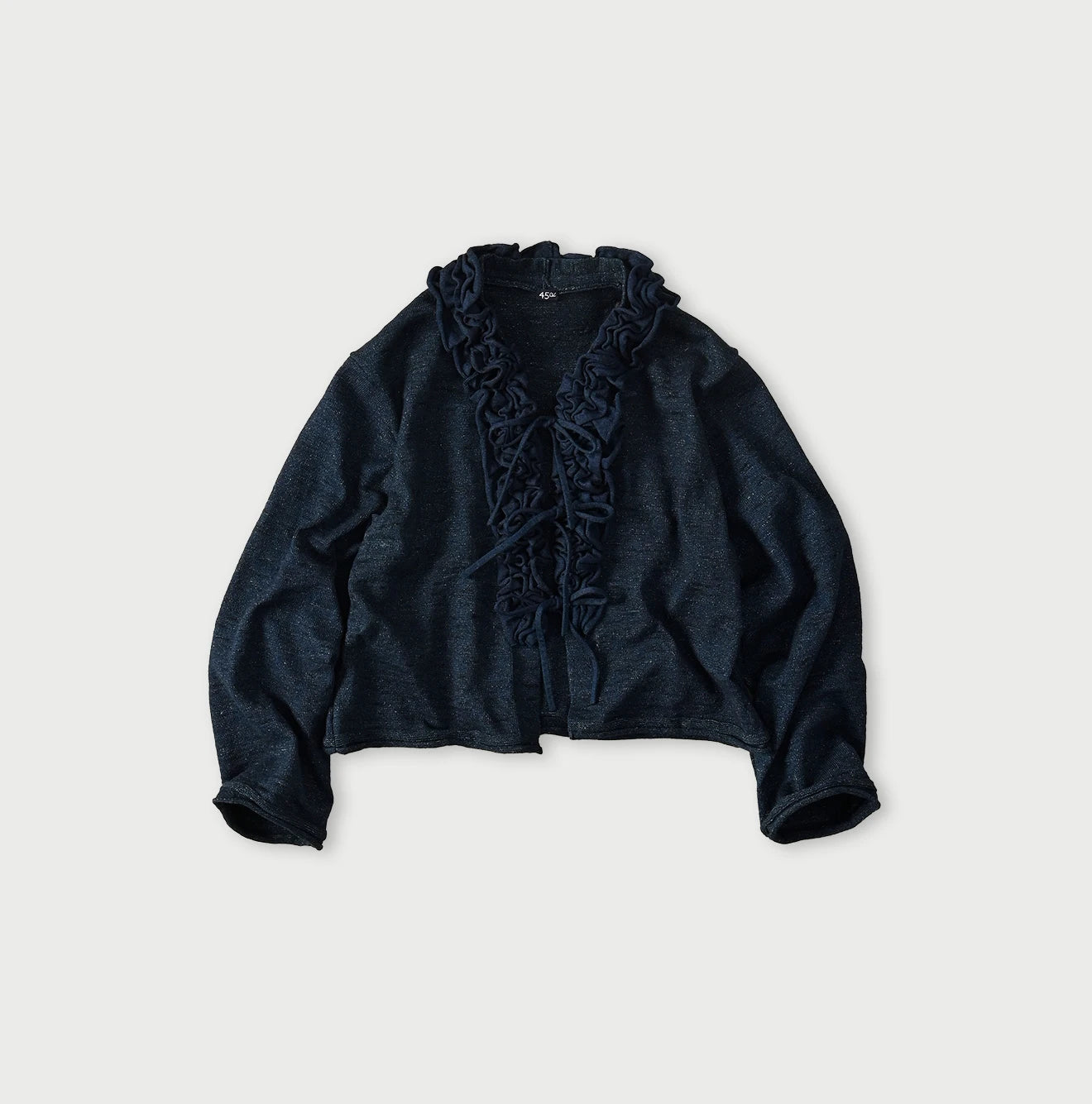 45R Indigo Dekoboko Knit-sewn Frilled Bolero - Image 1