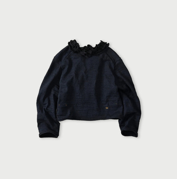 45R Indigo Dekoboko Knit-sewn Frilled Bolero