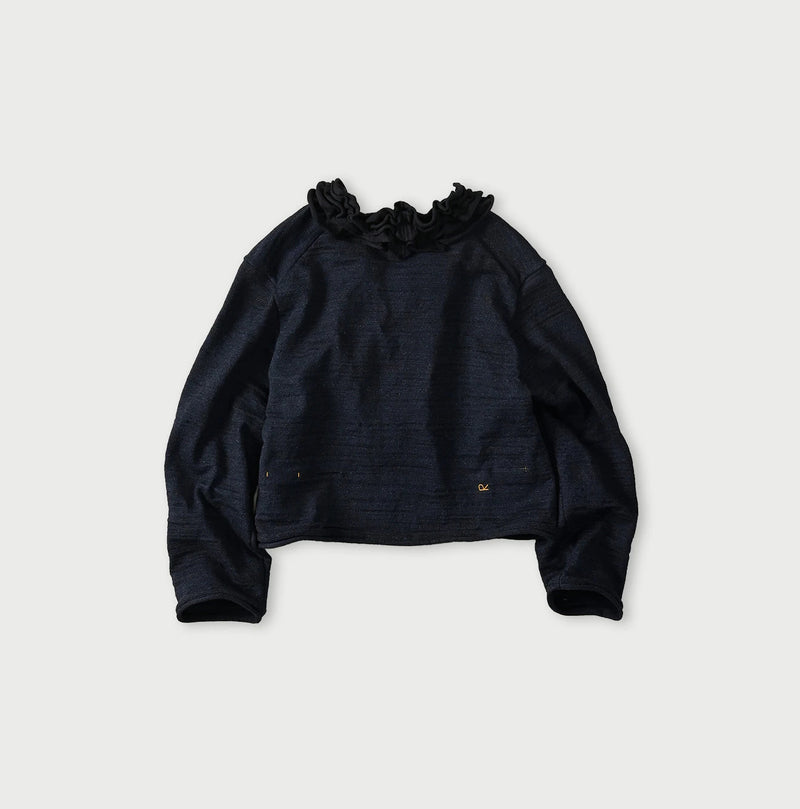 45R Indigo Dekoboko Knit-sewn Frilled Bolero - Image 3