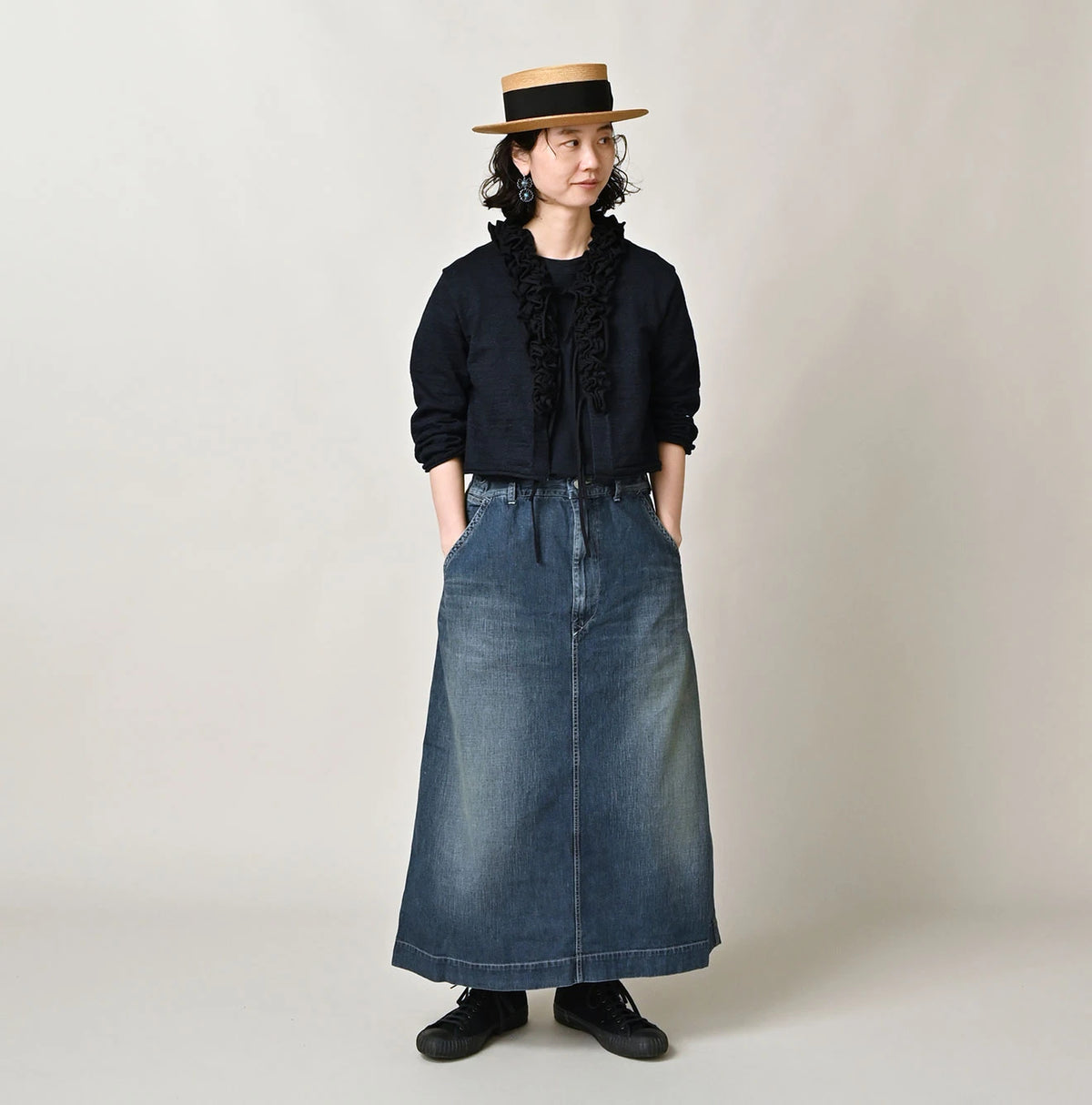 45R Indigo Dekoboko Knit-sewn Frilled Bolero