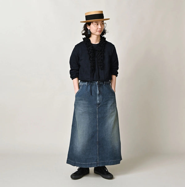 45R Indigo Dekoboko Knit-sewn Frilled Bolero