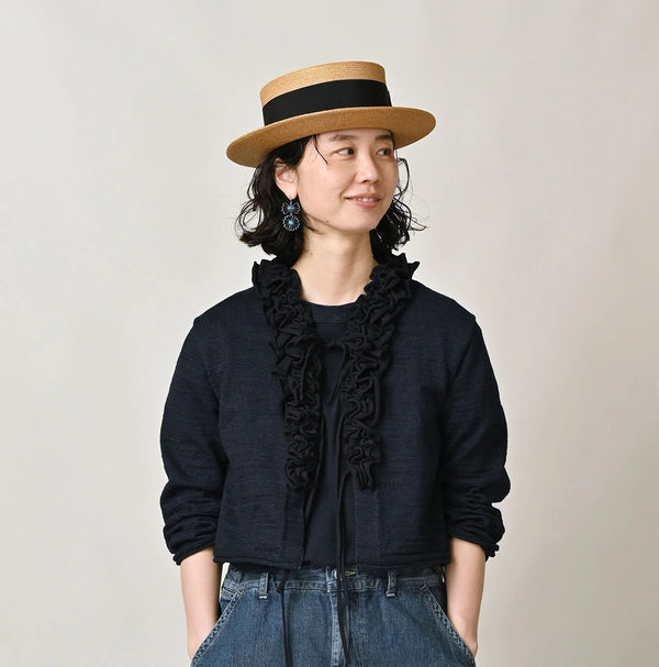 45R Indigo Dekoboko Knit-sewn Frilled Bolero