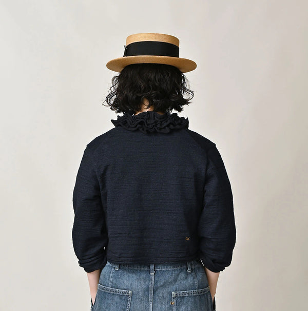 45R Indigo Dekoboko Knit-sewn Frilled Bolero