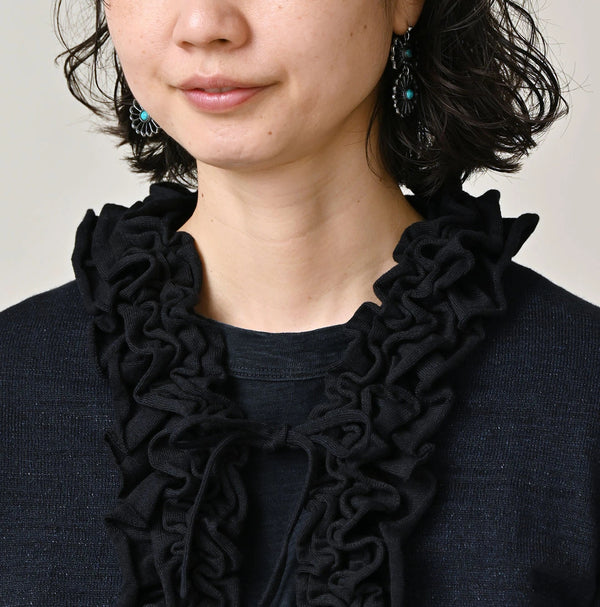 45R Indigo Dekoboko Knit-sewn Frilled Bolero
