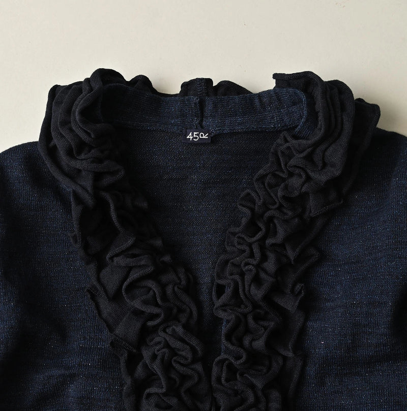 45R Indigo Dekoboko Knit-sewn Frilled Bolero - Image 11