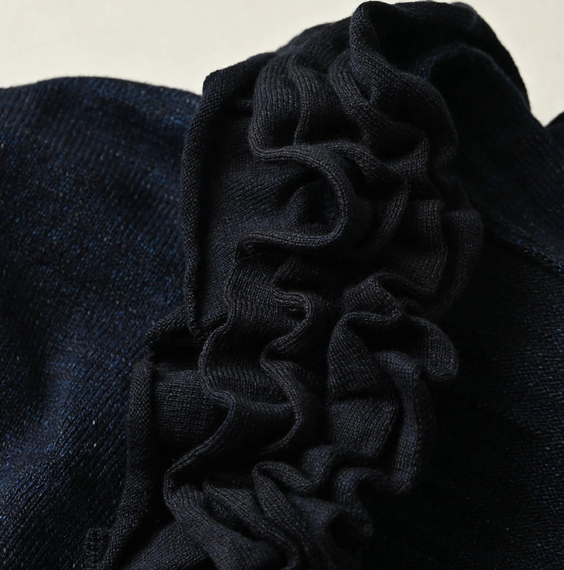 45R Indigo Dekoboko Knit-sewn Frilled Bolero - Image 12