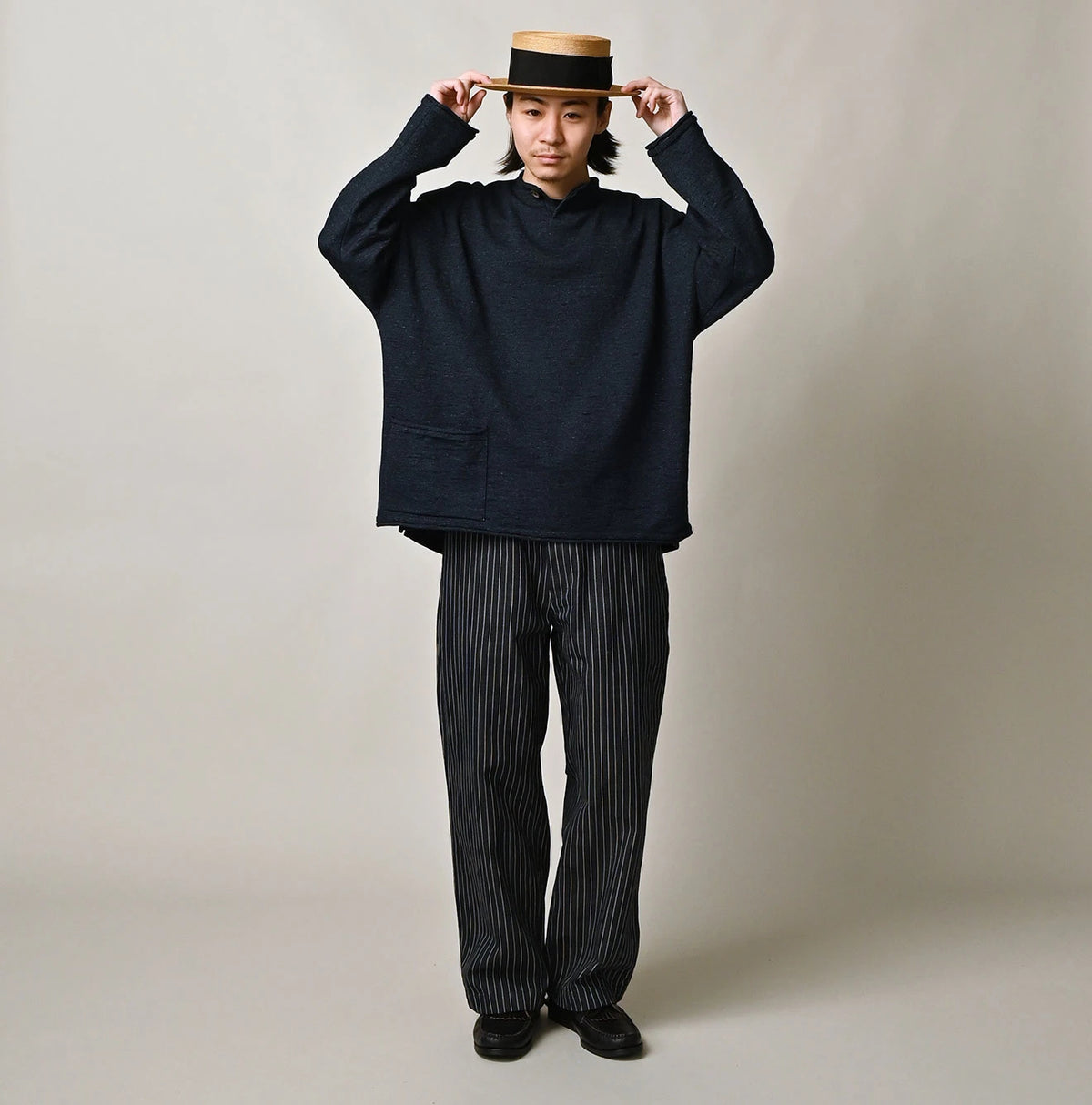 45R Indigo Dekoboko Knit-sewn Pullover