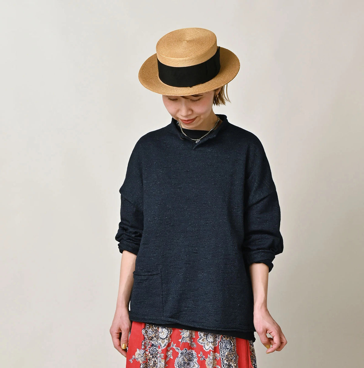 45R Indigo Dekoboko Knit-sewn Pullover