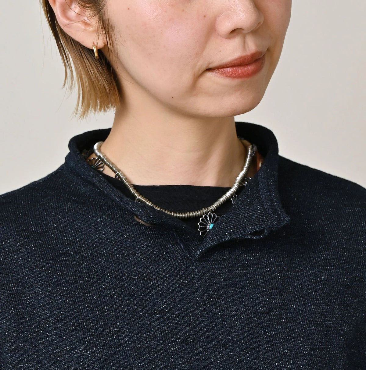 45R Indigo Dekoboko Knit-sewn Pullover