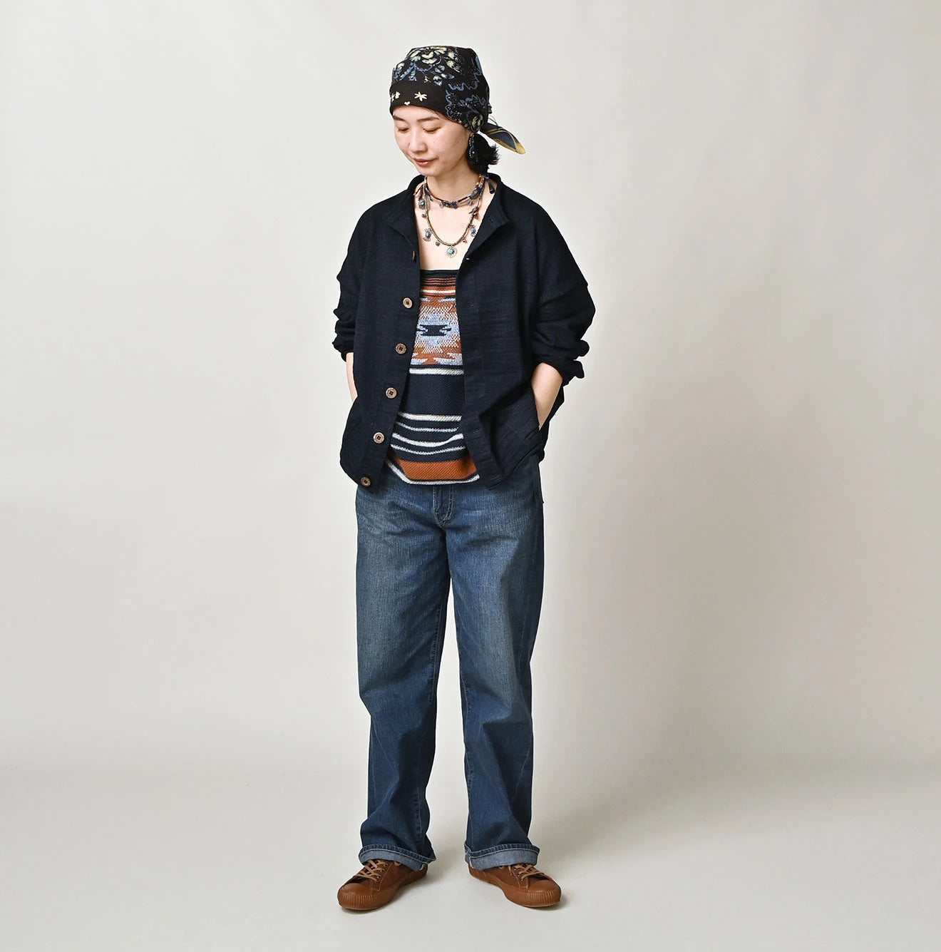 45R Indigo Dekoboko Knit-sewn Cardigan - Image 3