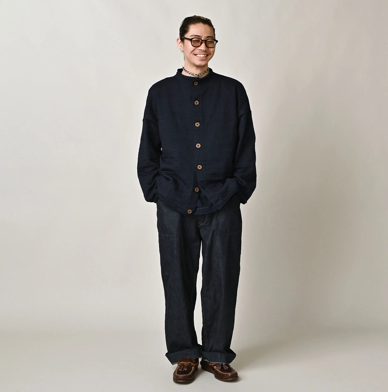 45R Indigo Dekoboko Knit-sewn Cardigan - Image 4