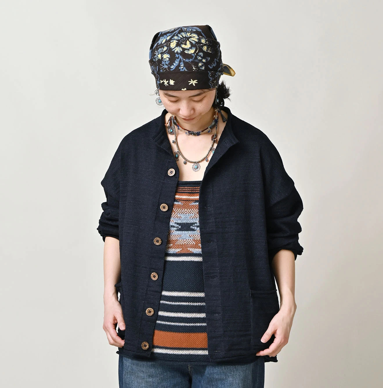 45R Indigo Dekoboko Knit-sewn Cardigan - Image 5