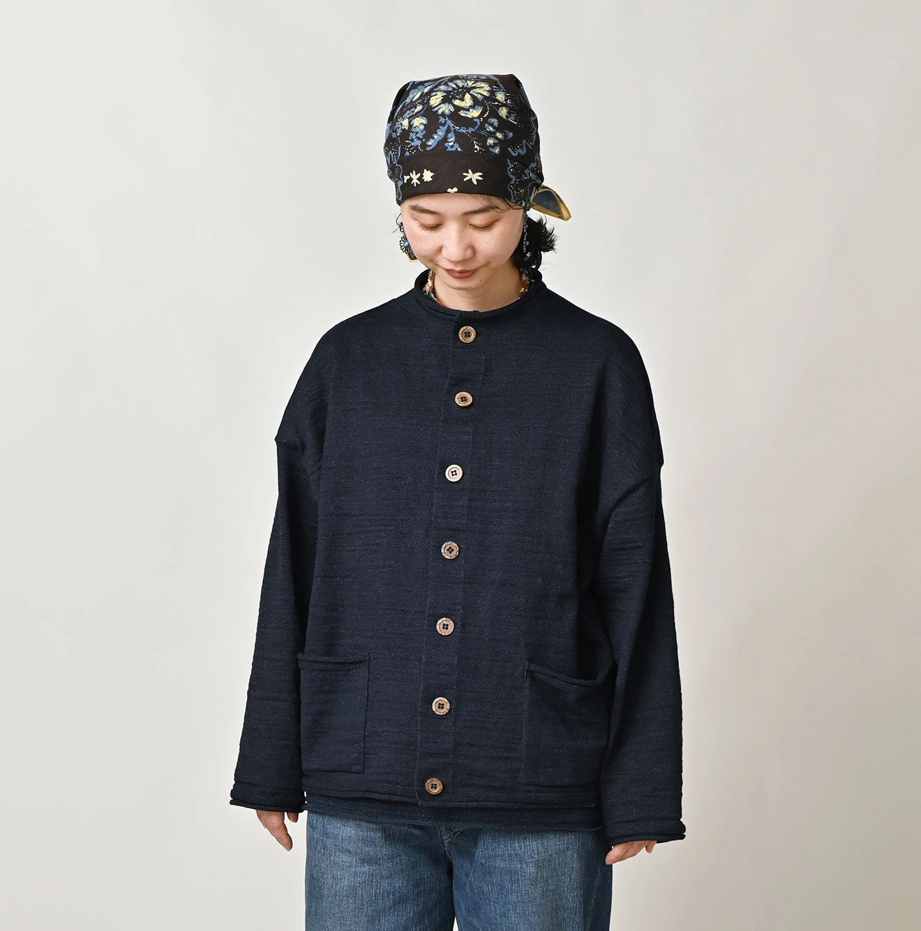45R Indigo Dekoboko Knit-sewn Cardigan - Image 8