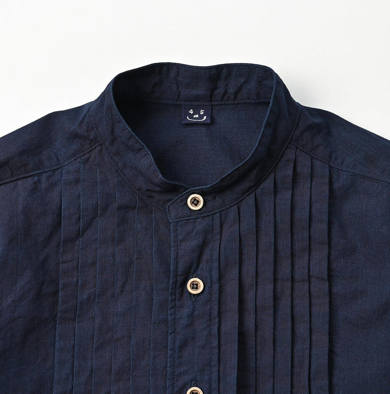 Indigo Batiste 908 Pintuck Stand Collar Shirt - 45R by 45rpm studio