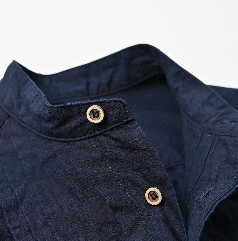 Indigo Batiste 908 Pintuck Stand Collar Shirt - 45R by 45rpm studio