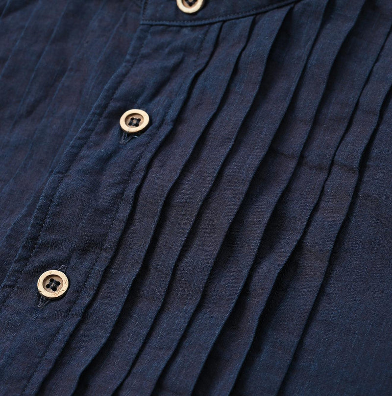 Indigo Batiste 908 Pintuck Stand Collar Shirt - 45R by 45rpm studio