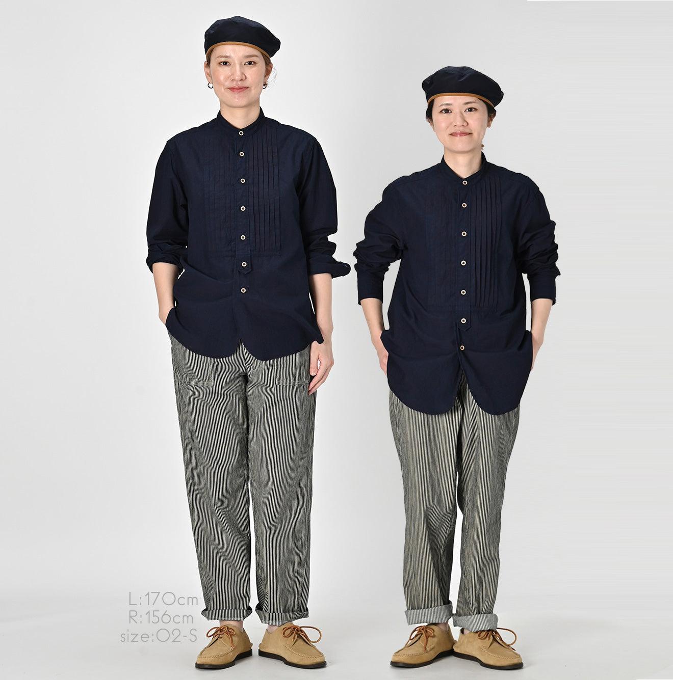 Indigo Batiste 908 Pintuck Stand Collar Shirt - 45R by 45rpm studio