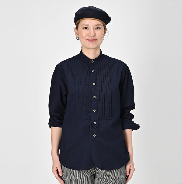 Indigo Batiste 908 Pintuck Stand Collar Shirt - 45R by 45rpm studio