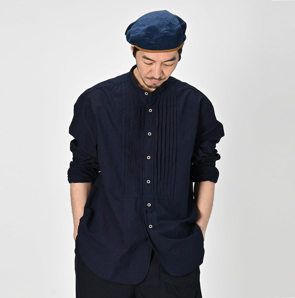 Indigo Batiste 908 Pintuck Stand Collar Shirt - 45R by 45rpm studio
