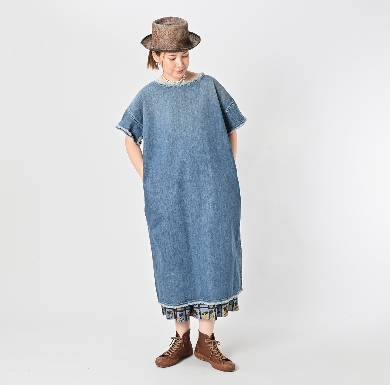 45R Rye Mugi Denim Fringed Dress Distressed