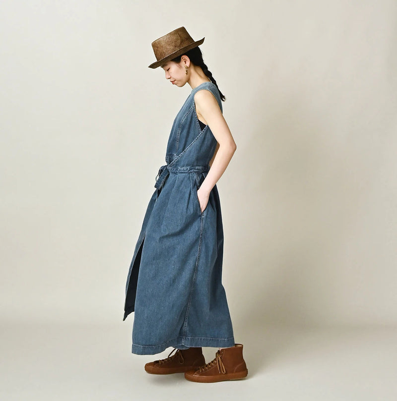 45R Mugihiko Denim Wrap Dress Tan - Image 3