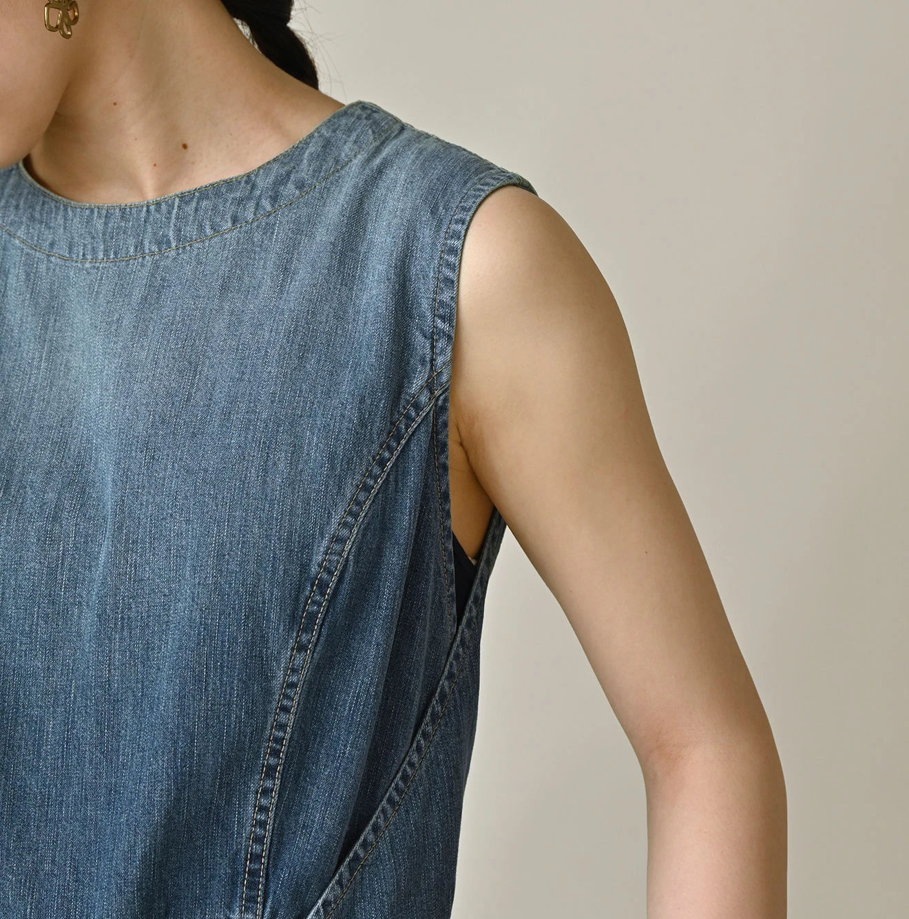 45R Mugihiko Denim Wrap Dress Tan - Image 6