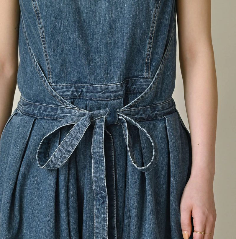 45R Mugihiko Denim Wrap Dress Tan - Image 7