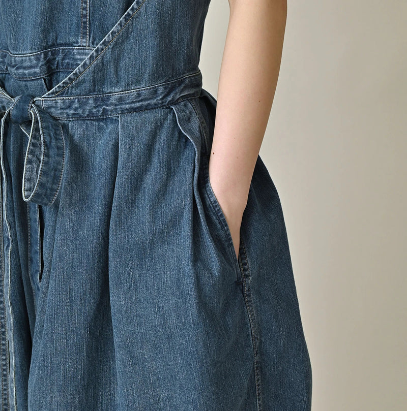 45R Mugihiko Denim Wrap Dress Tan - Image 8