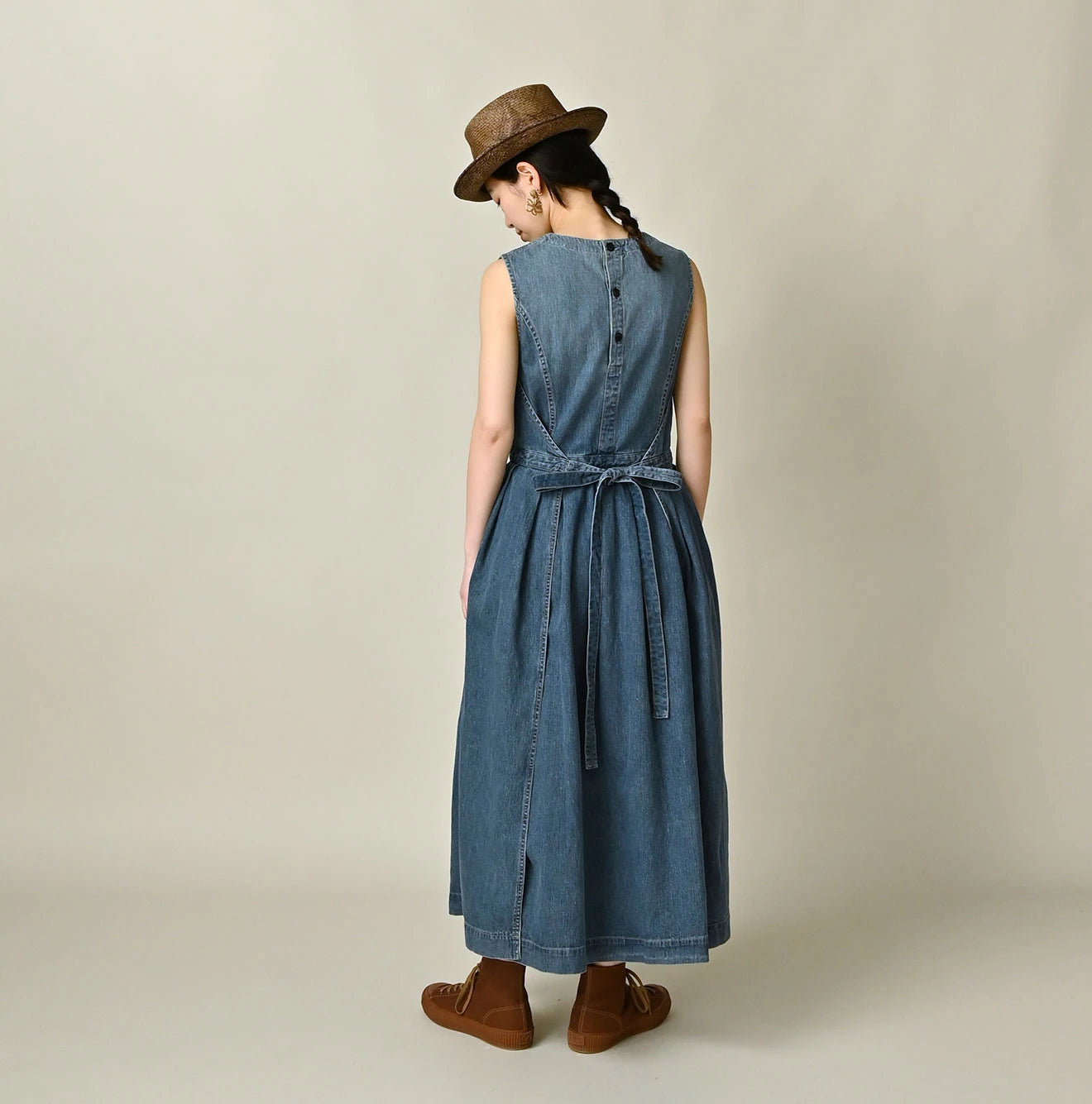 45R Mugihiko Denim Wrap Dress Tan - Image 12