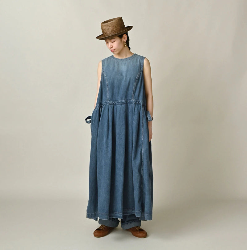 45R Mugihiko Denim Wrap Dress Tan - Image 14