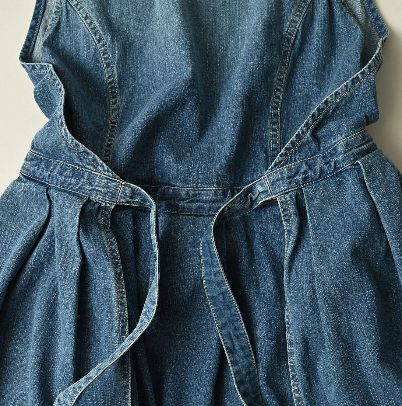 45R Mugihiko Denim Wrap Dress Tan - Image 17