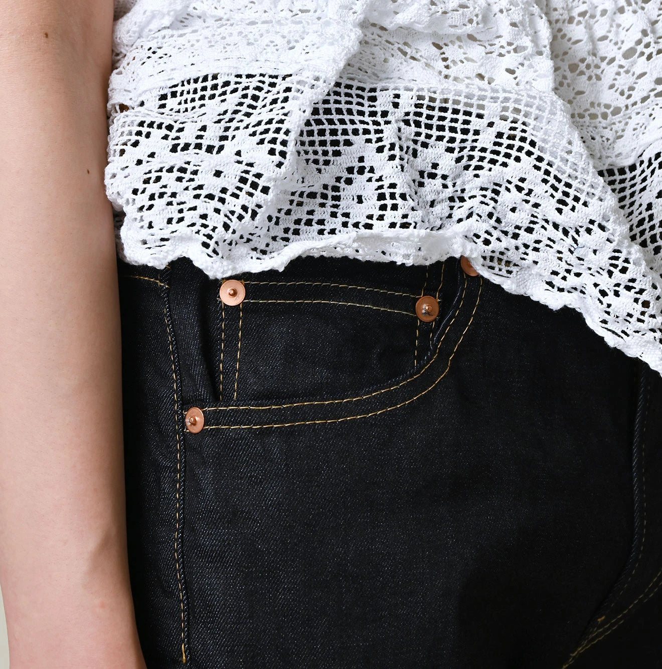 45R サイズ0 麻 × 絹 カットソー Mugihiko Denim Stretch Sabrina5 Nou | 45R Official Online Store