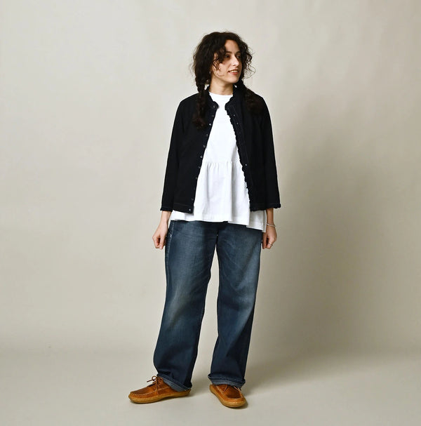 45R Indigo Frilled Square Cardigan