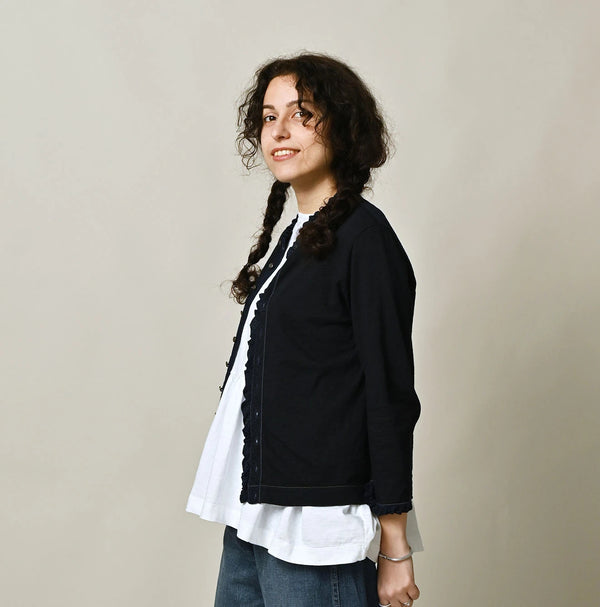 45R Indigo Frilled Square Cardigan