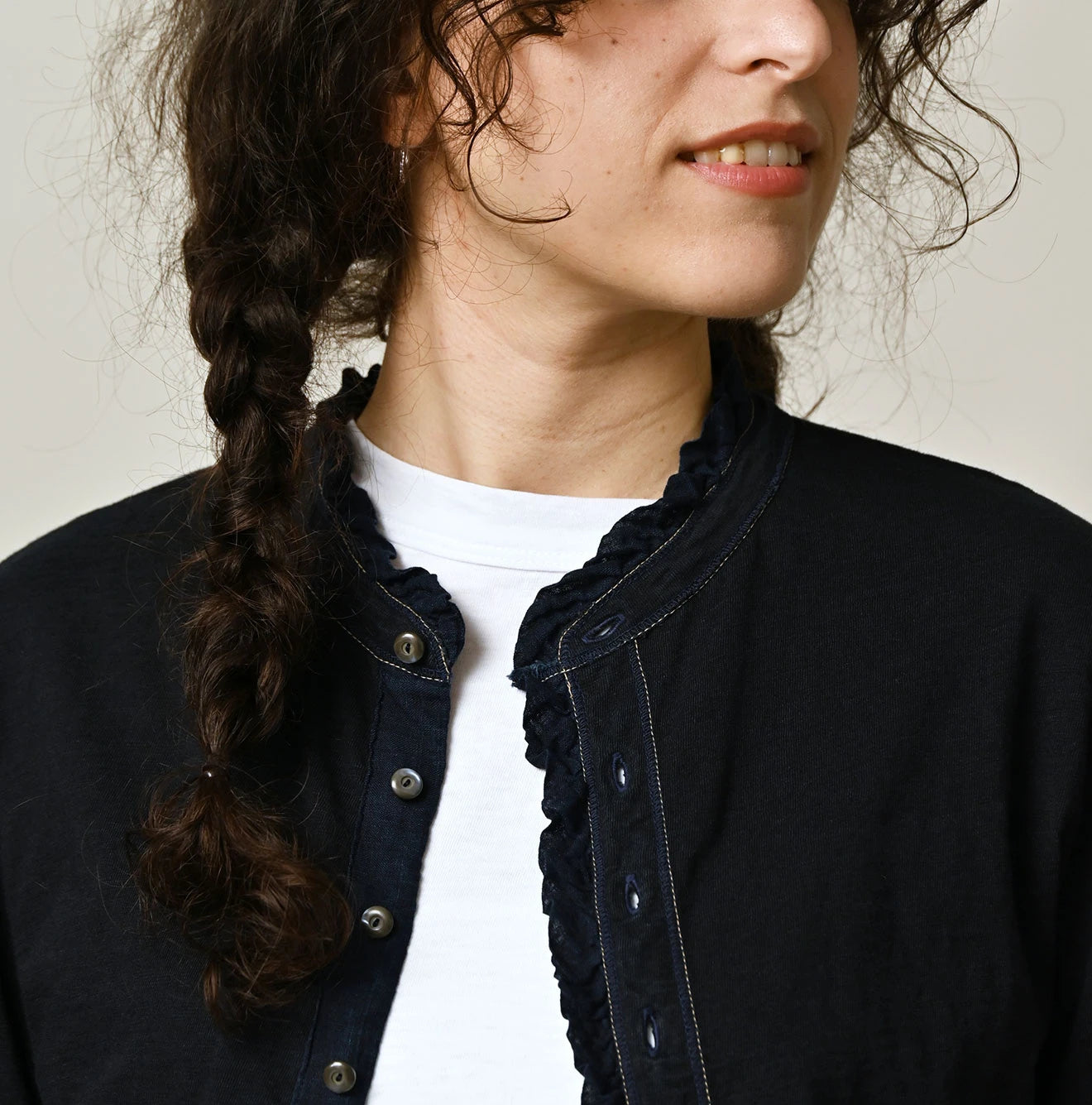 Indigo Frilled Square Cardigan | 45R Official Online Store – 45R
