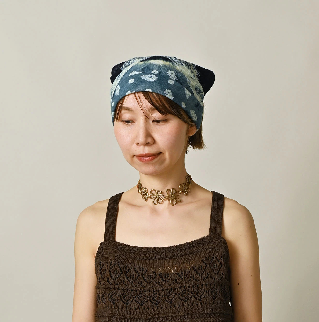 Indigo Gauze Floral Arashi Bandana | 45R Official Online Store