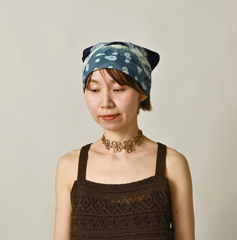 45R Indigo Gauze Floral Arashi Bandana - Image 5