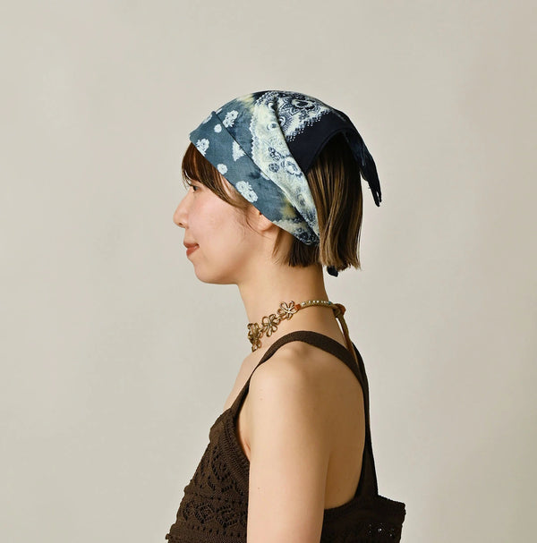 45R Indigo Gauze Floral Arashi Bandana
