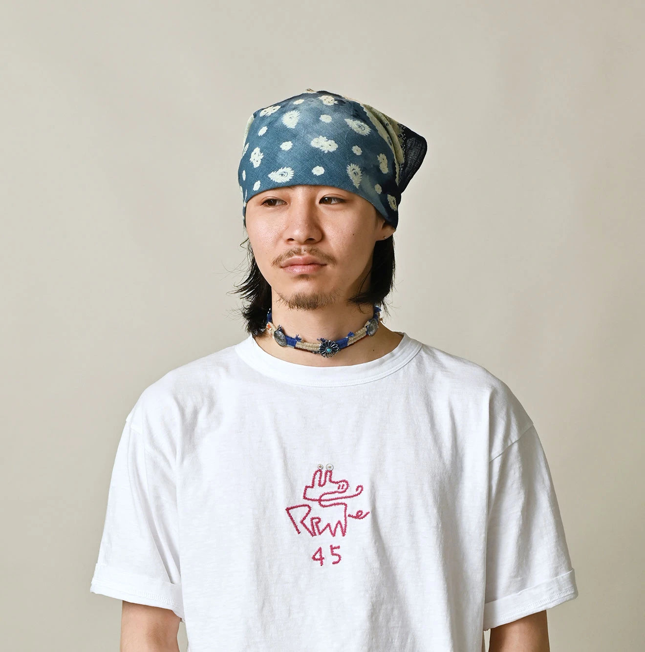 45R Indigo Gauze Floral Arashi Bandana - Image 8