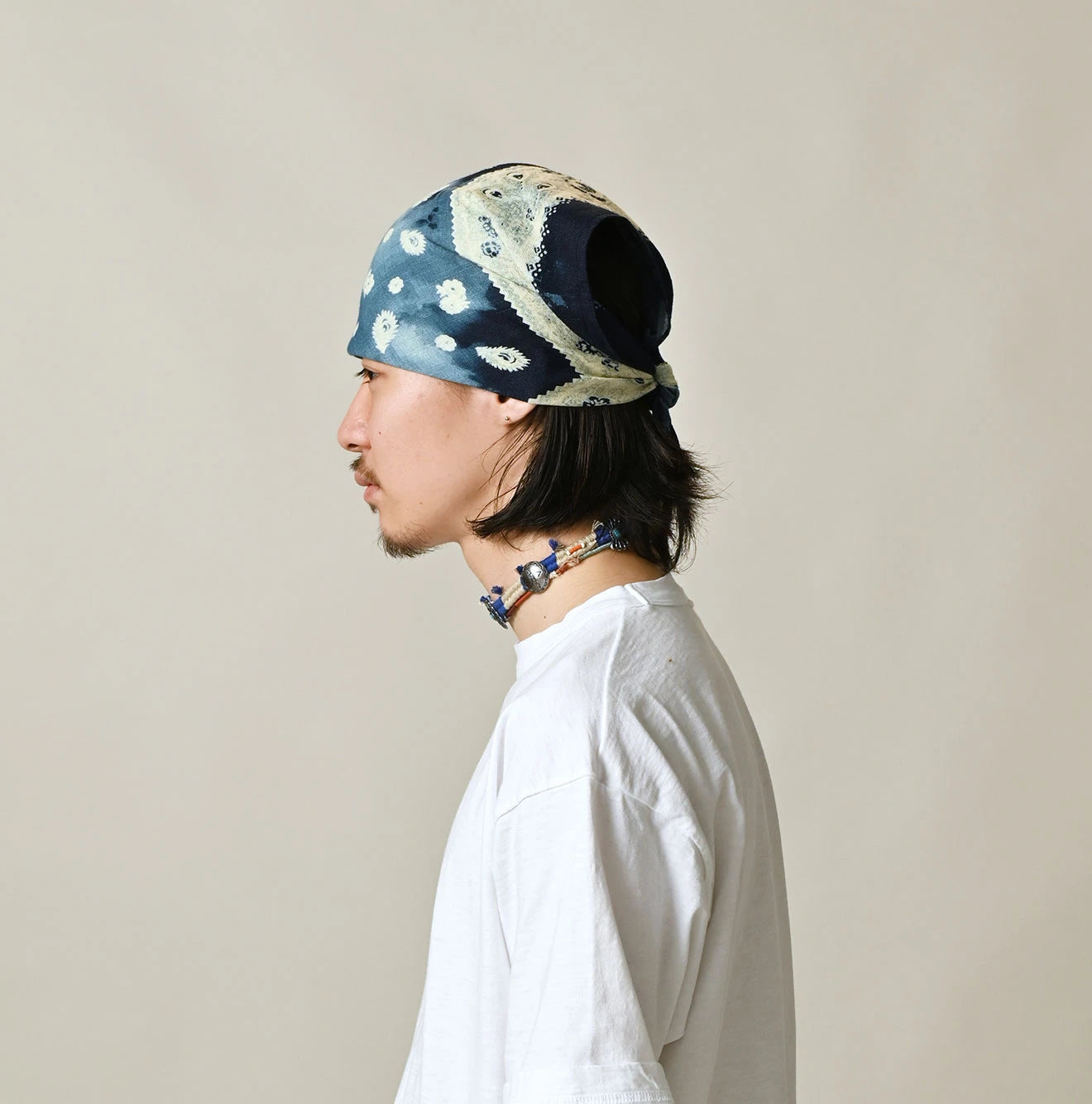 Indigo Gauze Floral Arashi Bandana | 45R Official Online Store
