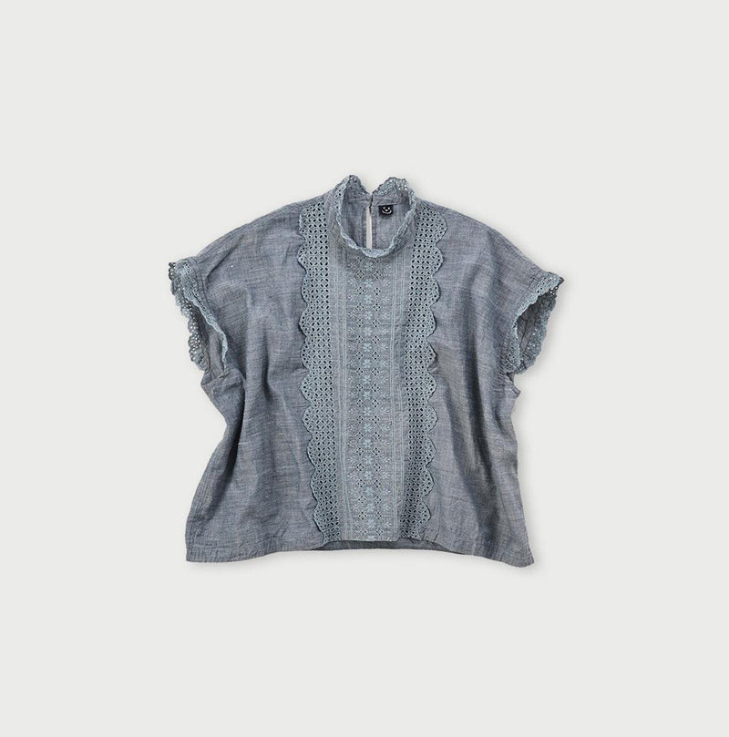 Ai Indigo Khadi Cutwork Frilled M-shirt