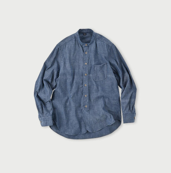 Ai Indigo Khadi Oxford 908 Loafer Stand Collar Shirt - 45R by 45rpm studio