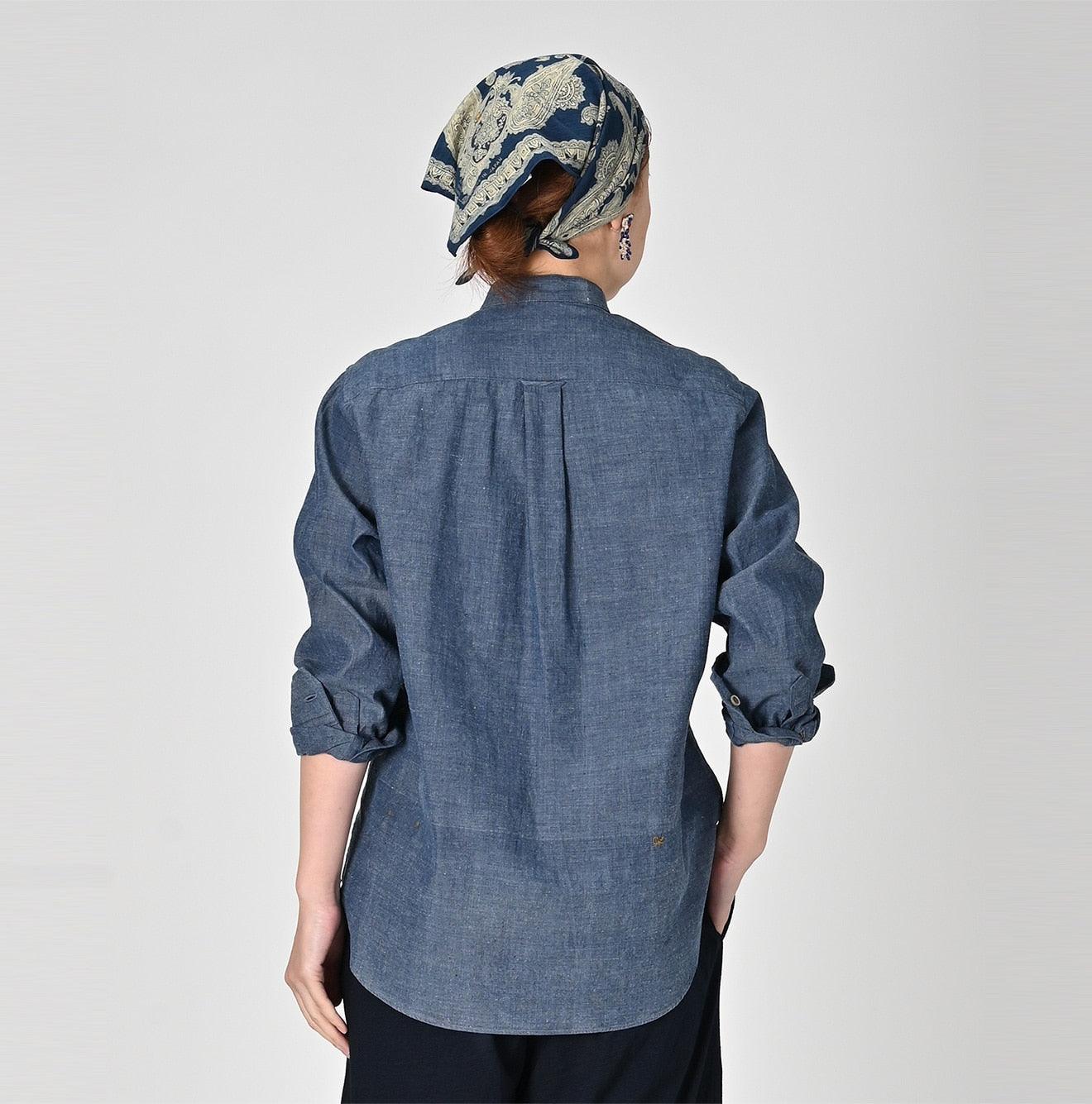 Ai Indigo Khadi Oxford 908 Loafer Stand Collar Shirt - 45R by 45rpm studio - Image 5